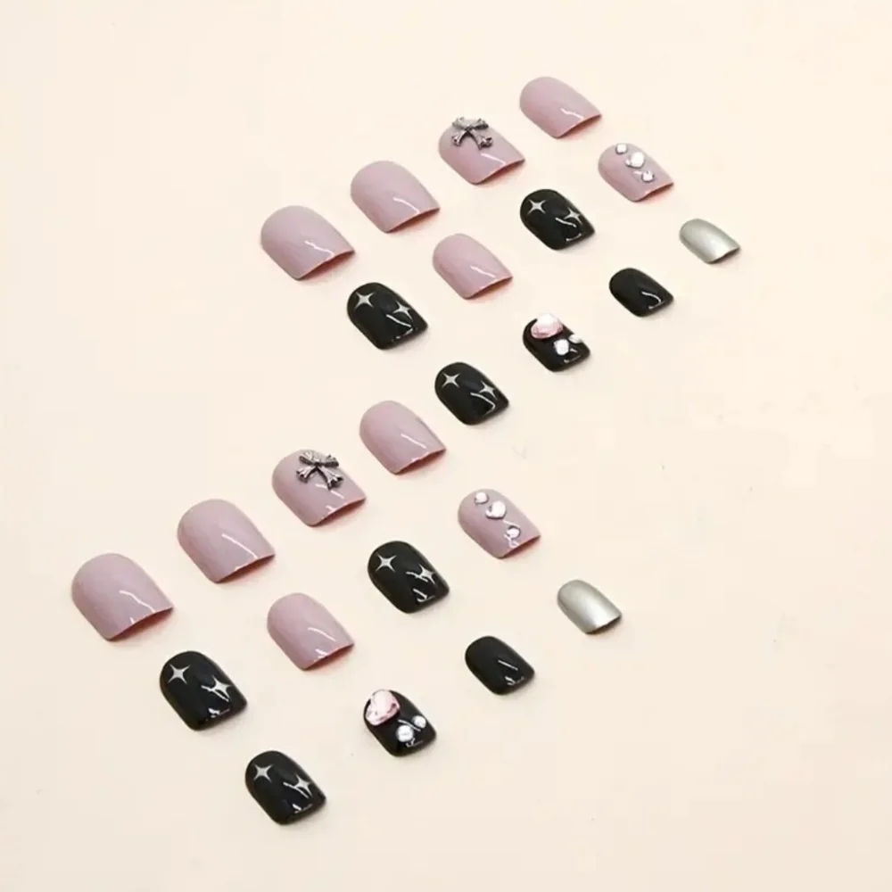 3D Cross Rhinestone Hearts Press On Nails